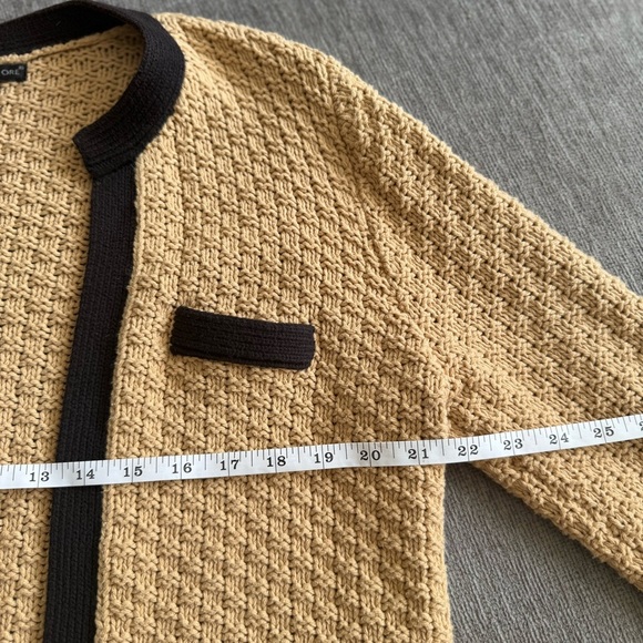 Preswick & Moore Camel Black Trim Cardigan Women’s M Cotton Knit Fall Parisian - Picture 3 of 7